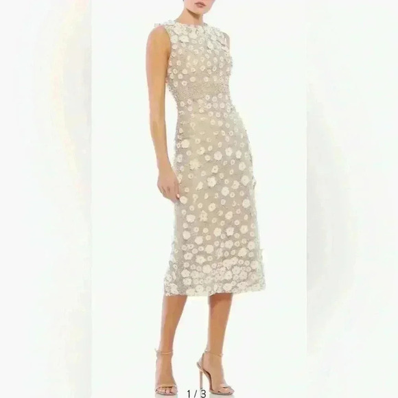 Mac Duggal Beaded Floral Appliqué Midi Sheath Dress Size 14 NWT Style 67853 - Picture 1 of 8